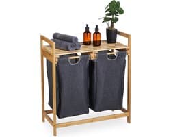 dubbele wasmand - 2 waszakken en plank - 37 liter - 73x64x33 cm - badkamer — afbeelding 1