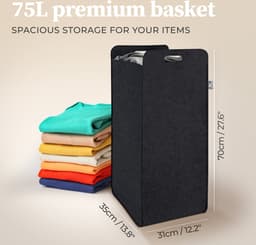 HENNEZ Wasmand | Grote waszak | Ruimtebesparend en stijlvol design | Praktische Opvouwbare Wasmand voor Vuile Was | 80 Liter Wasmand | Vilt - Antraciet — thumbnail 2