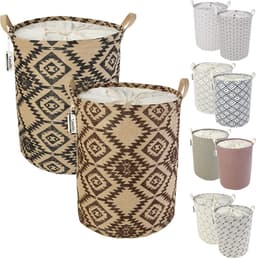 LessMo wasmand met trekkoord opslagsorteerder, opvouwbare pop-up wasmanden, waterdichte ronde katoenen linnen, [2PCS, verdikte 19,7"/groot] — thumbnail 1