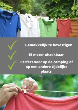 Uittrekbare Waslijn - Draagbare Lijn - Was Drogen Buiten - Verstelbare Lengte - 10 Meter - Oranje — thumbnail 2