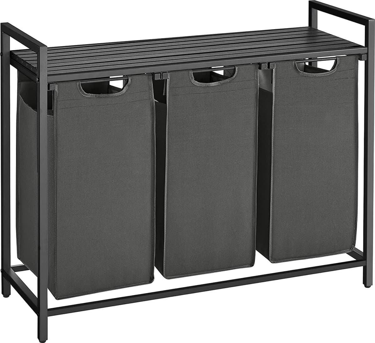 Wasmand Met 3 Vakken, Uittrekbaar Wassorteerder, Afneembaar Waszak, 3 X 38L, 92,5 X 33 X 72 Cm, Zwart-Grijs — afbeelding 1