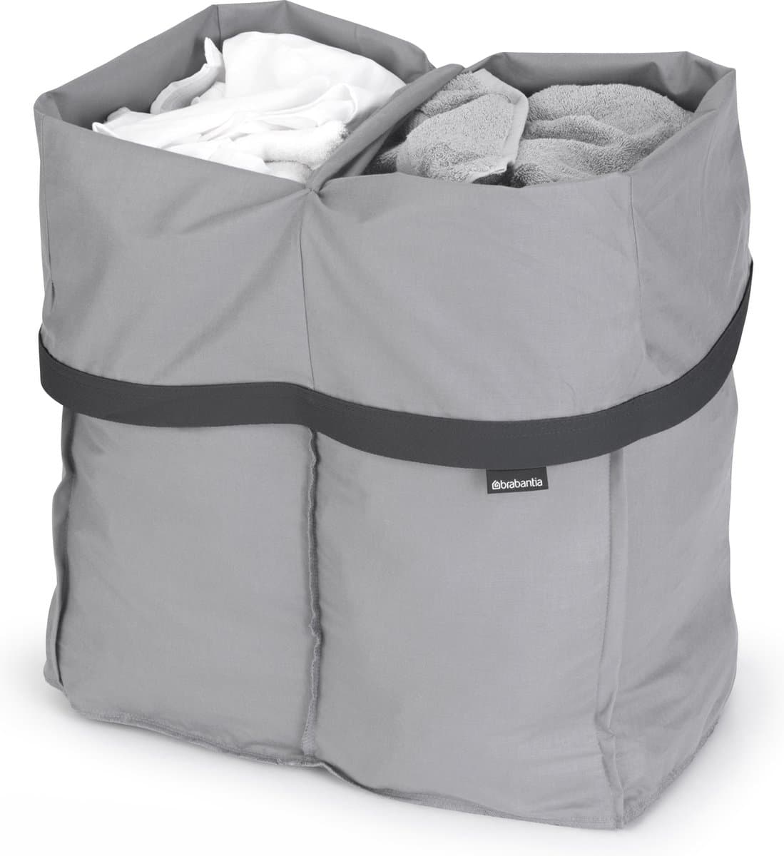 Brabantia - Bo Waszak 2 x 45L - Vervangende tas voor Bo Wasmand - Twee compartimenten voor eenvoudig sorteren - Draagbaar & Hygiënisch - Katoenen tas met klittenbandsluiting - Grijs — afbeelding 1