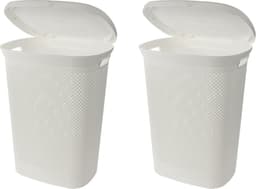 Storage Solutions Wasmand met deksel rotan gevlochten - wit - kunststof - 60L - 2x2x37 cm — thumbnail 1