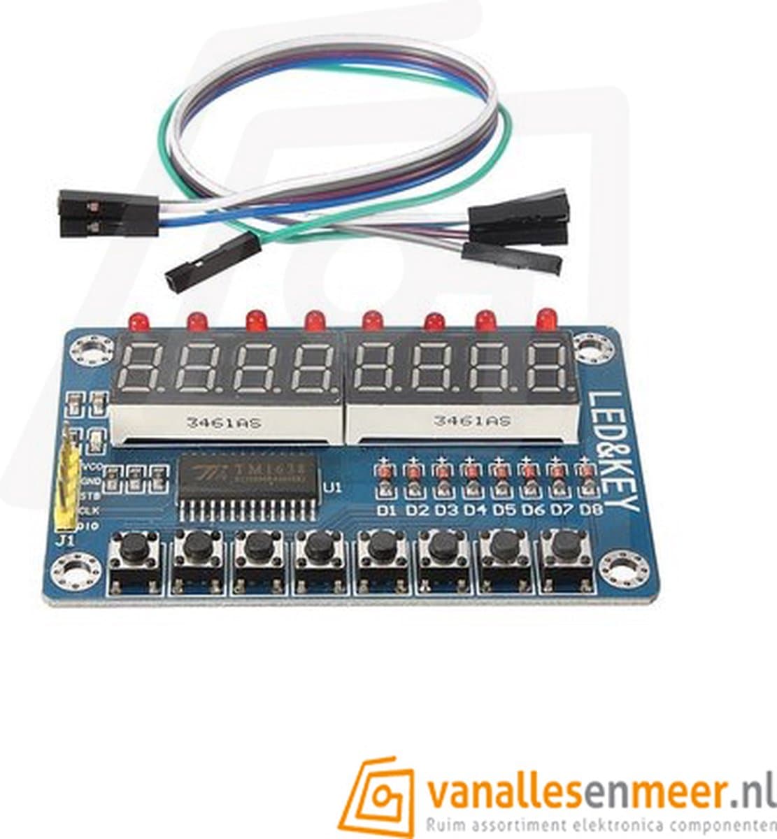 8-Digit Cijferdisplay 7-Segments rood met 8 buttons/LEDs met TM1638 driver — afbeelding 1