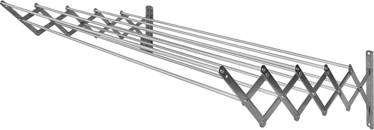 Uitschuifbare RVS Kledingluchter - Wandmontage met 10 Aluminium Waslijnen - 160 cm — afbeelding 1
