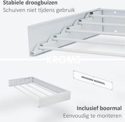 Full Color Wit 80 cm - 4m Drooglengte - Incl. Boormal - Inklapbaar en Uitklapbaar - Hangend en Ophangbaar Wasmachine rek — thumbnail 3