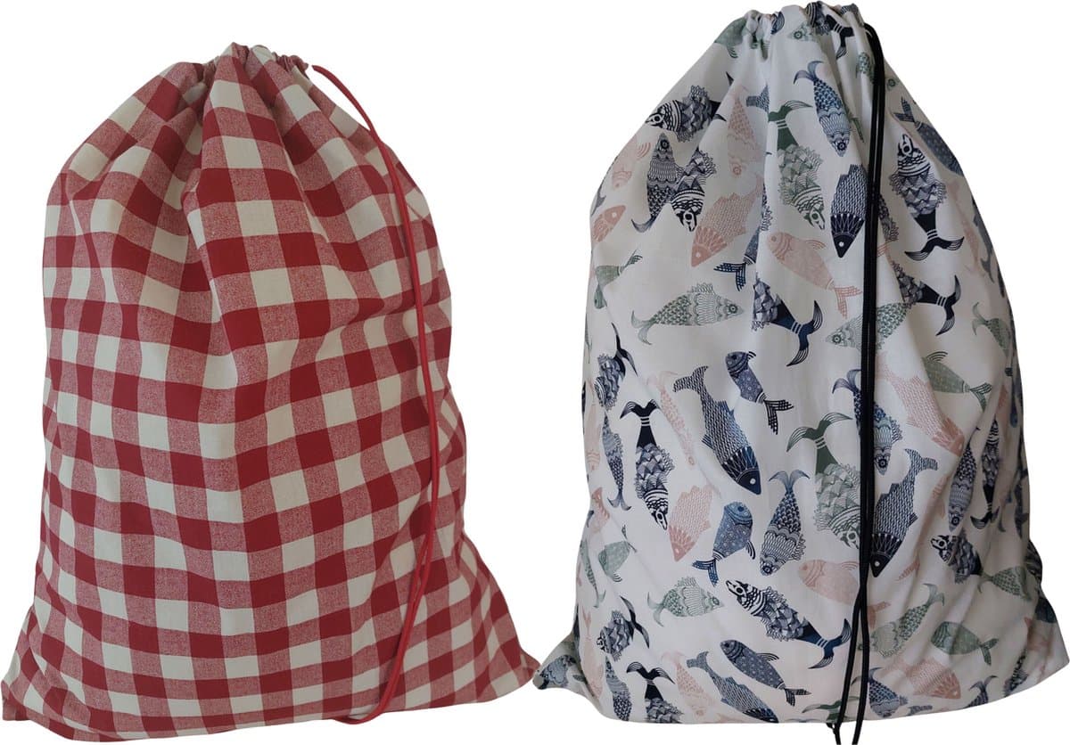 Bluvardi katoenen waszakken set van 2 stuks - XXL -ruit - fish — afbeelding 1