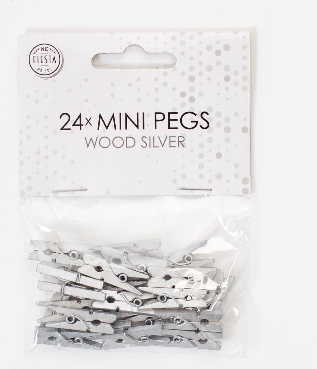 24 Mini houten knijpers Zilver - Feest Thema Polaroid Foto Ophangen Klein Knijper — afbeelding 1