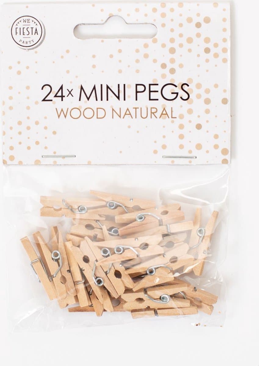 24 Mini houten knijpers Naturel Hout - Feest Thema Polaroid Foto Ophangen Klein Knijper — afbeelding 1