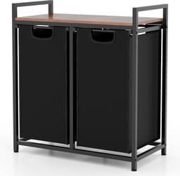 SureDeal® - Wasmand - 2 Vakken - Deksel - 90 Liter - 73x33x72 cm - Was Organizer - Badkamer - Badkamerkast - Kast — thumbnail 4
