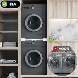 Vonia Tussenstuk Wasmachine Droger - Stapelkit Wasmachine Droger - Universeel - Verstelbaar - Uitschuifbare Handdoekhouder - Wit — thumbnail 4