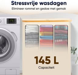 DARI. - Wasmand 3 vakken - Wassorteerder - 145L - met 3 uitneembare zakken - wasmand - beige - knopen — thumbnail 4