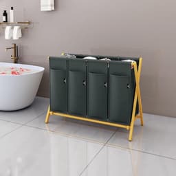 Luxe Wassoorteerder – Wasmand 4 Vakken – Was Organizer – Met Deksel – 200L Capaciteit – Natuurlijke Materialen – Stijlvol – Zwart — thumbnail 4