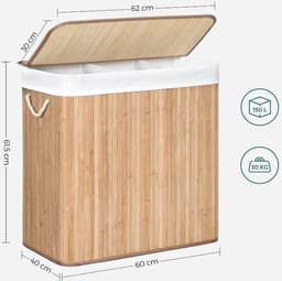 MAZAZU Wasmand met 3 secties - Katoen - Bruin - ‎60x40x61.5 — thumbnail 2