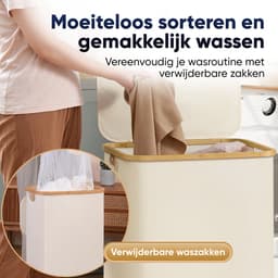 DARI. - Wasmand 3 vakken - Wassorteerder - 160L - met 3 uitneembare zakken - wasmand - beige - knopen — thumbnail 4