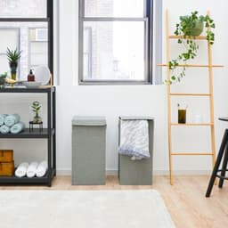Set van 2: 50L Wasmand met Deksel - 30x30x60 Wasverzamelaar met Houten Frame - Wasbox Opvouwbaar — thumbnail 3
