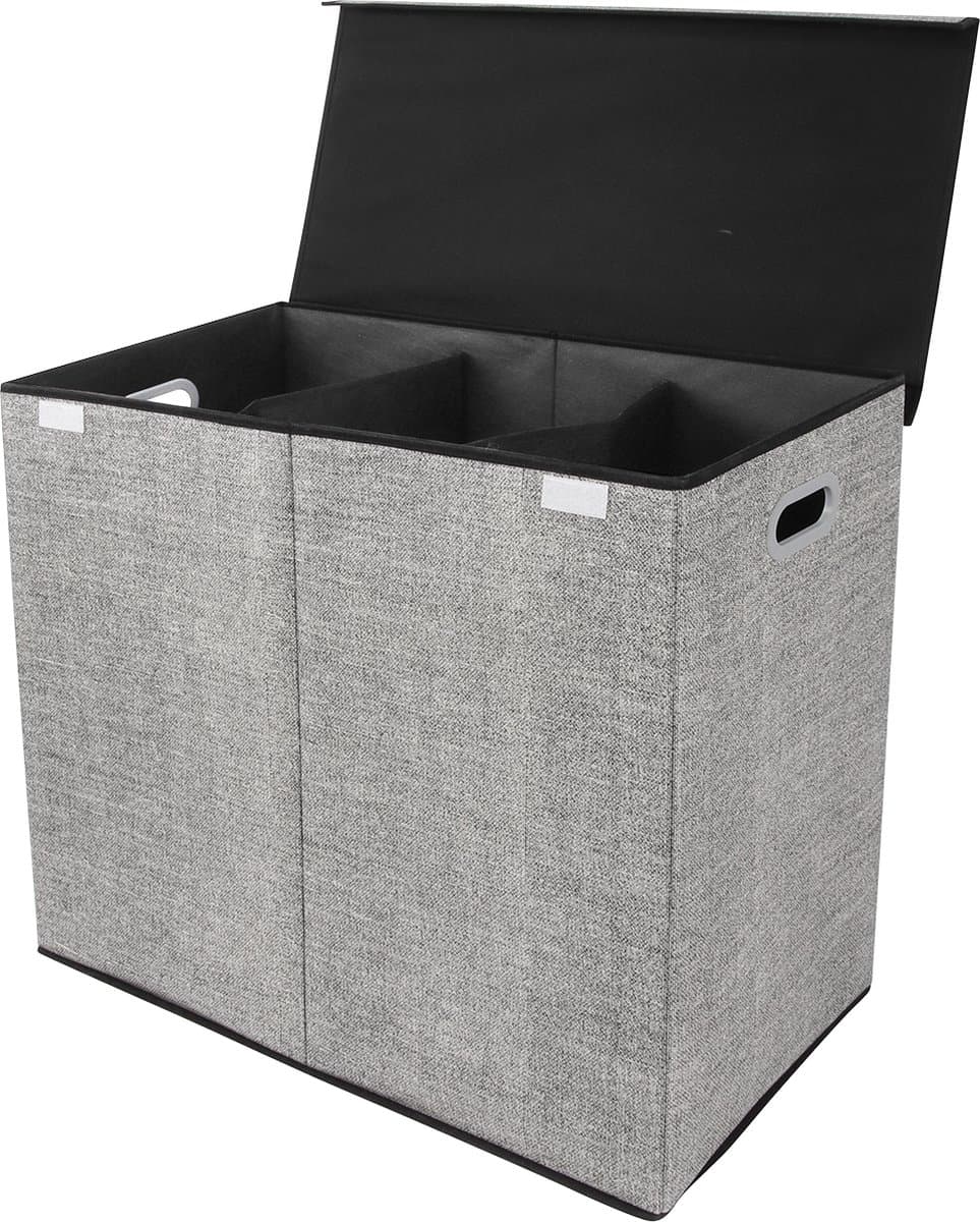 Zonovi Wasmand – Drie Vakken Met Deksel – 3 in 1 Wasmand - Sorteer Wasmand - Opvouwbaar – Wassorteerder – Dichte Wasmand - Dubbele Wasmand – Laundry Basket – Wasbox – Organizer Kleding - Stof – Grijs – 110L — afbeelding 1