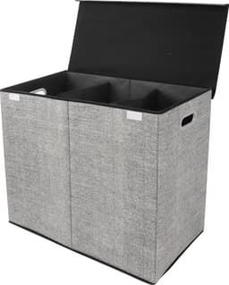 Zonovi Wasmand – Drie Vakken Met Deksel – 3 in 1 Wasmand - Sorteer Wasmand - Opvouwbaar – Wassorteerder – Dichte Wasmand - Dubbele Wasmand – Laundry Basket – Wasbox – Organizer Kleding - Stof – Grijs – 110L — thumbnail 1
