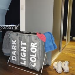 Wasmand met 3 vakken - wassorteerder - opvouwbaar en afneembaar frame - 90 L - Zwart — thumbnail 4