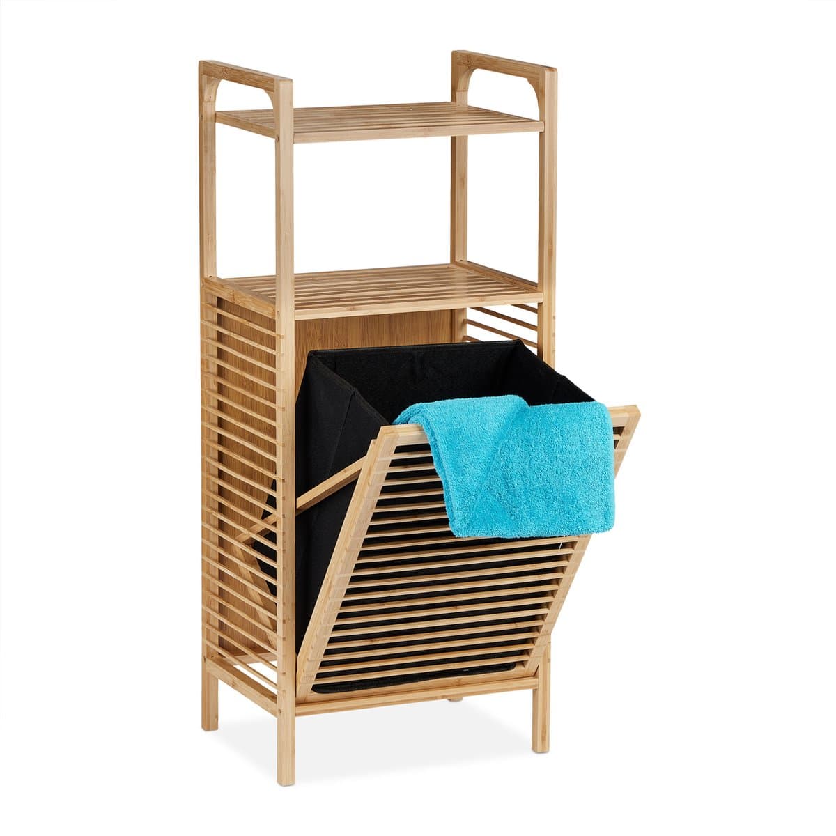 wasmand rek - bamboe - 2 planken - 95 x 40 x 30 cm - badkamerrek - uitklapbaar — afbeelding 1