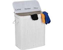 Wasmand 3 vakken wassorteerder - Wasmand 3 vakken met deksel - Wasmand met deksel - Wasverdeler - 63 x 55 x 35 cm - In Wit