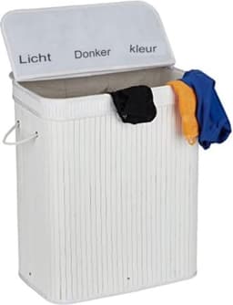 Wasmand 3 vakken wassorteerder - Wasmand 3 vakken met deksel - Wasmand met deksel - Wasverdeler - 63 x 55 x 35 cm - In Wit — thumbnail 1