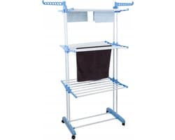 Playos® - Droogtoren - Blauw / Wit - Inklapbaar - met Wielen - tot 40 Kilo - 17 meter Drooglengte - Droogrek - Droogmolen - Wasmolen
