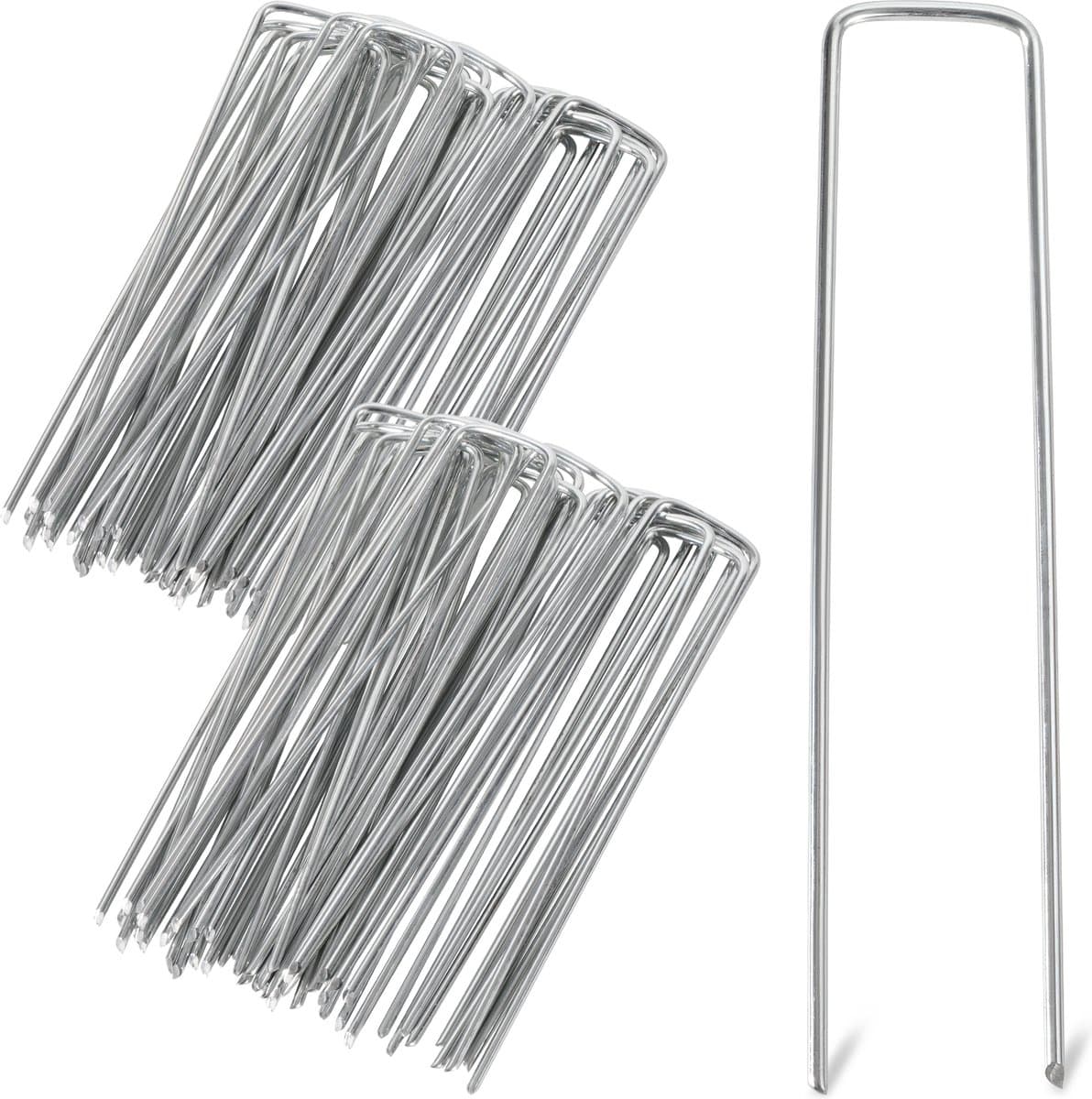 Grondankers 200 Stuks - 15x2.5cm - Roestwerend grondanker gegalvaniseerd staal - Ø2.8mm - Onkruidvlies - voor het bevestigen van worteldoek, tuinvlies, schutting, kunstgras, folies - stabiel U-vormig grondanker — afbeelding 1