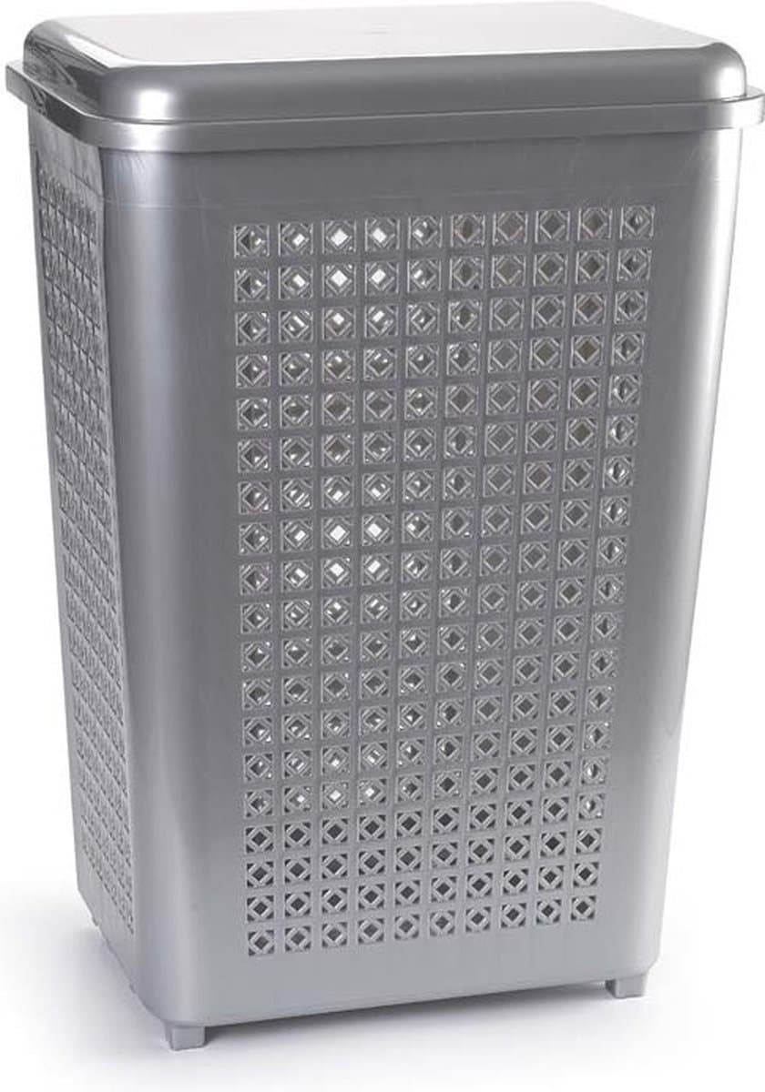 Plasticforte Wasmand met deksel - 50 liter - zilverkleurig - kunststof - 41x31x61 cm — afbeelding 1