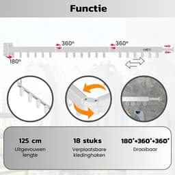 ENISTO® Wanddroogrek - Inklapbaar Wasrek - Droogrek Hangend - Wit - Met of Zonder Boren - Uittrekbaar - Ruimtebesparend — thumbnail 2