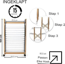 Wasrek Inklapbaar Op Wieltjes - Wasrek Staand - Droogrek Op Wieltjes - Wasrek Op Wieltjes — thumbnail 4