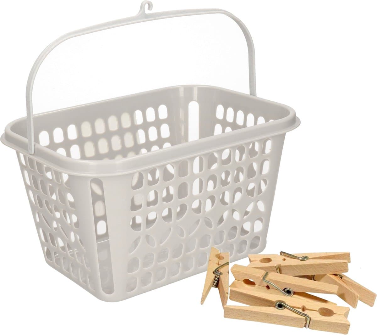 Plasticforte Wasknijpers ophang mandje/bakje - 25 x 20 x 13.5 cm - lichtgrijs - kunststof — afbeelding 1
