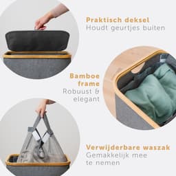 Blumtal Wasmand 150L - Wasmand met 3 uitneembare waszakkken - Wasmand met 3 vakken - Smalle wasmand - Flesverzamelaar - Wasmand met deksel - Grijs — thumbnail 5