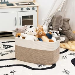 Opbergmand voor babyspeelgoed, vierkante laundry baskets, wasmand voor kinderkamer, groot, gevlochten mand voor dekens, hoofdkussens, gastendoekmand, 65 l, wit en bruin — thumbnail 5