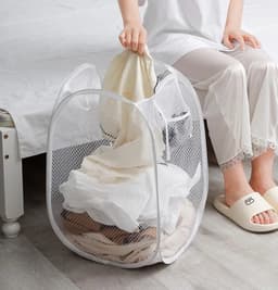 Without Lemon - Opvouwbare wasmand - Mesh - Opbergmand - Vuile Was - Wasgoed - Ruimtebesparend - 30x50cm - Wit — thumbnail 1