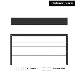 Droogrek voor aan de wand, uittrekbaar 80 cm, van hangwasdroger in klein, compact formaat, wasrek voor binnen en buiten, is uittrekbaar en ideaal voor badkamer of balkon, zwart — thumbnail 5