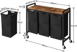 Wasmand 3 Compartimenten - Wasmand Met Plank - Oxford stoffen waszak - 83x33x74cm - Was Sorteren — thumbnail 2