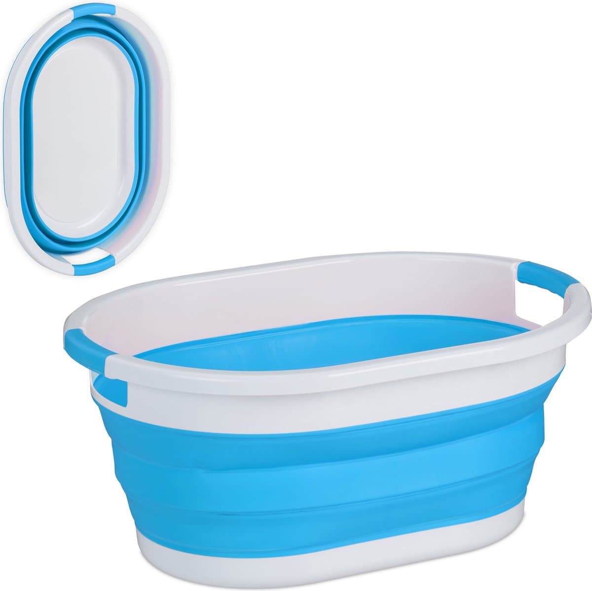 opvouwbare wasmand - 24 liter - kunststof - ruimtebesparend inklapbaar - handgrepen - blauw-wit — afbeelding 1