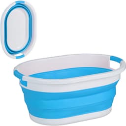 opvouwbare wasmand - 24 liter - kunststof - ruimtebesparend inklapbaar - handgrepen - blauw-wit — thumbnail 1