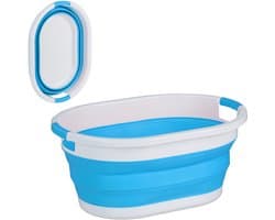 opvouwbare wasmand - 24 liter - kunststof - ruimtebesparend inklapbaar - handgrepen - blauw-wit — afbeelding 1