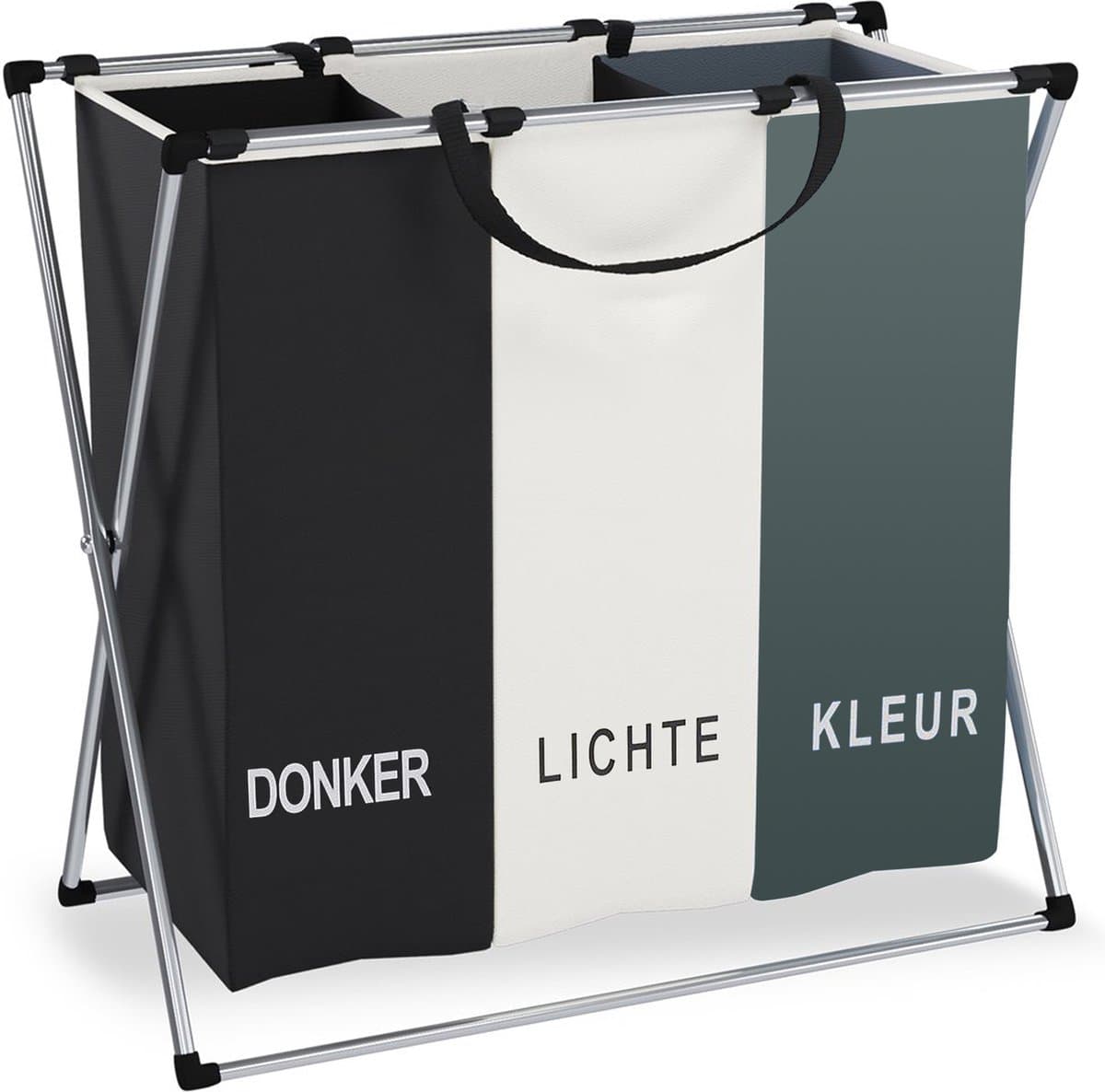 Wasmand 3 Vakken 90L - Opvouwbare Wassorteerder met NL opdruk - Aluminium Frame wasmanden — afbeelding 1