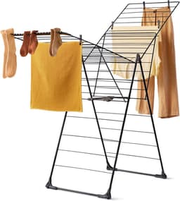 Blokker Wasrek Inklapbaar 108 cm Hoog Zwart - Stevig Droogrek met Wieltjes - Met 32m Drooglengte Perfect voor 1 tot 2 Wasladingen - Wasdroogrek Compact Op te Bergen — thumbnail 1