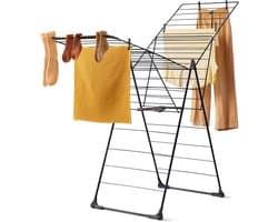 Blokker Wasrek Inklapbaar 108 cm Hoog Zwart - Stevig Droogrek met Wieltjes - Met 32m Drooglengte Perfect voor 1 tot 2 Wasladingen - Wasdroogrek Compact Op te Bergen — afbeelding 1