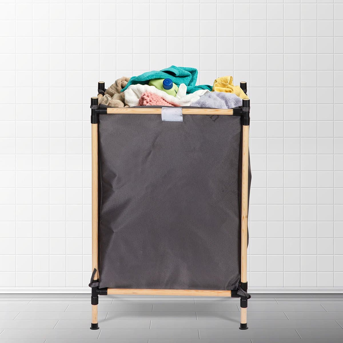 Wasmand - Laundry Bag - Wasmanden - Zwart - Hout - 105 Liter — afbeelding 1