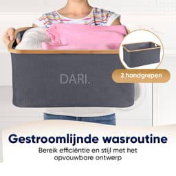 DARI. Opvouwbare Wasmand 45L – Heupwasmand – Wasmanden – Opbergmand – Wasbox – Bamboe – Grijs — thumbnail 4