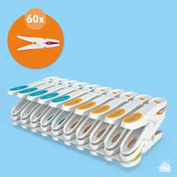 LaundrySpecialist Wasknijpers soft grip - Wit/multicolor - 60 stuks - extra lang en stevig - wasknijpers plastic - wasknijpers kunststof - gekleurde knijpers - Made in EU — thumbnail 4