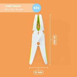 LaundrySpecialist Wasknijpers soft grip - Wit/multicolor - 60 stuks - extra lang en stevig - wasknijpers plastic - wasknijpers kunststof - gekleurde knijpers - Made in EU — thumbnail 3