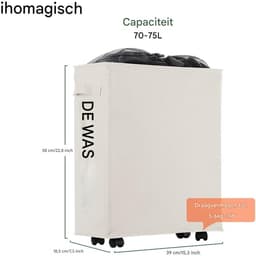 Opvouwbare Wasmand op Wieltjes - Dunne Waterdichte Wasmand - Geschikt voor Huishoudelijk Gebruik - Beige - Compact Formaat - 1 stuk — thumbnail 2