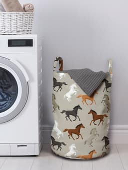New Bed, Wasmand met Paard Motief voor Paardenliefhebbers, Opbergmand kinderkamer met Handvatten en Koordsluiting, Speelgoedmand kinderen - Speelgoedkist - Wasbox - 33 x 48 cm — thumbnail 3