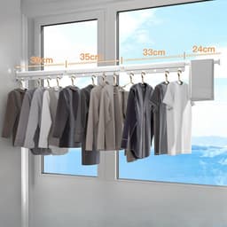 Drievoudig opvouwbaar kledingrek met verlengde arm, aan de muur bevestigd droogrek voor het drogen van kleding aan de lucht, opvouwbaar en intrekbaar kledingrek voor wasgoed, balkon, slaapkamer - Wit — thumbnail 2